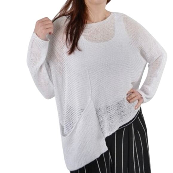 Alembika Sz M Oversized Asymmetrical Loose Knit Lagenlook White Pocket Sweater - Picture 1 of 7